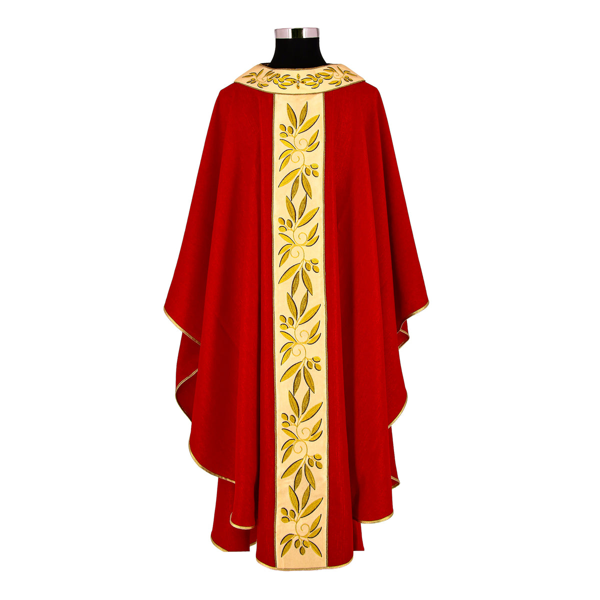 Casula Sacerdotale Misto Lana Rossa con Ricamo Olivo