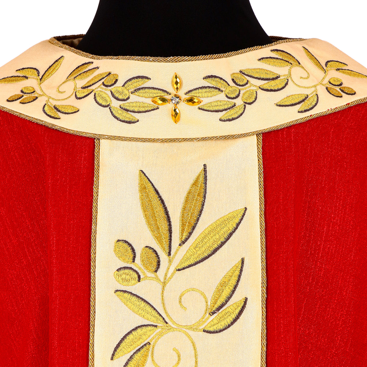 Casula Sacerdotale Misto Lana Rossa con Ricamo Olivo