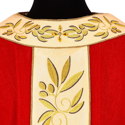 Casula Sacerdotale Misto Lana Rossa con Ricamo Olivo