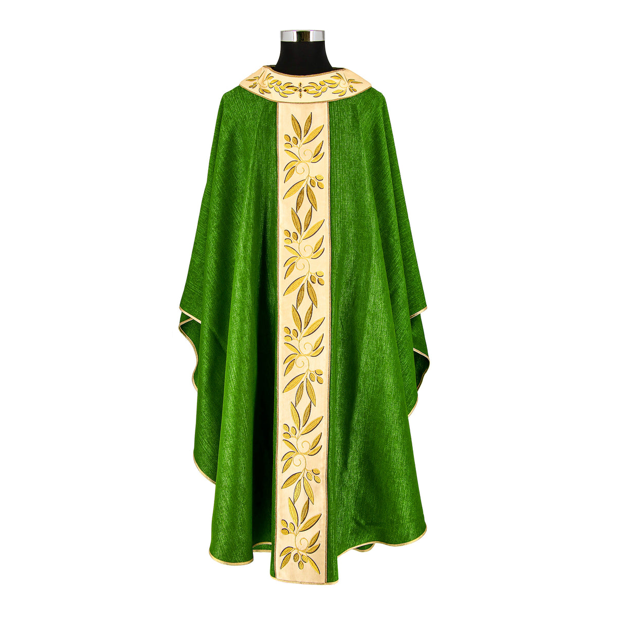 Casulla sacerdotal de mezcla de lana con rico bordado de color verde
