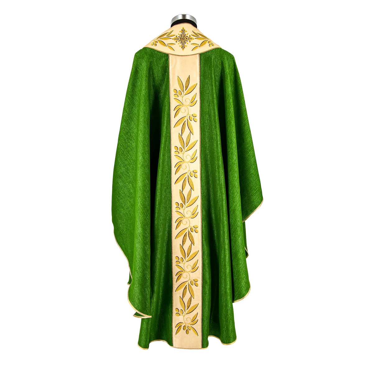 Casulla sacerdotal de mezcla de lana con rico bordado de color verde