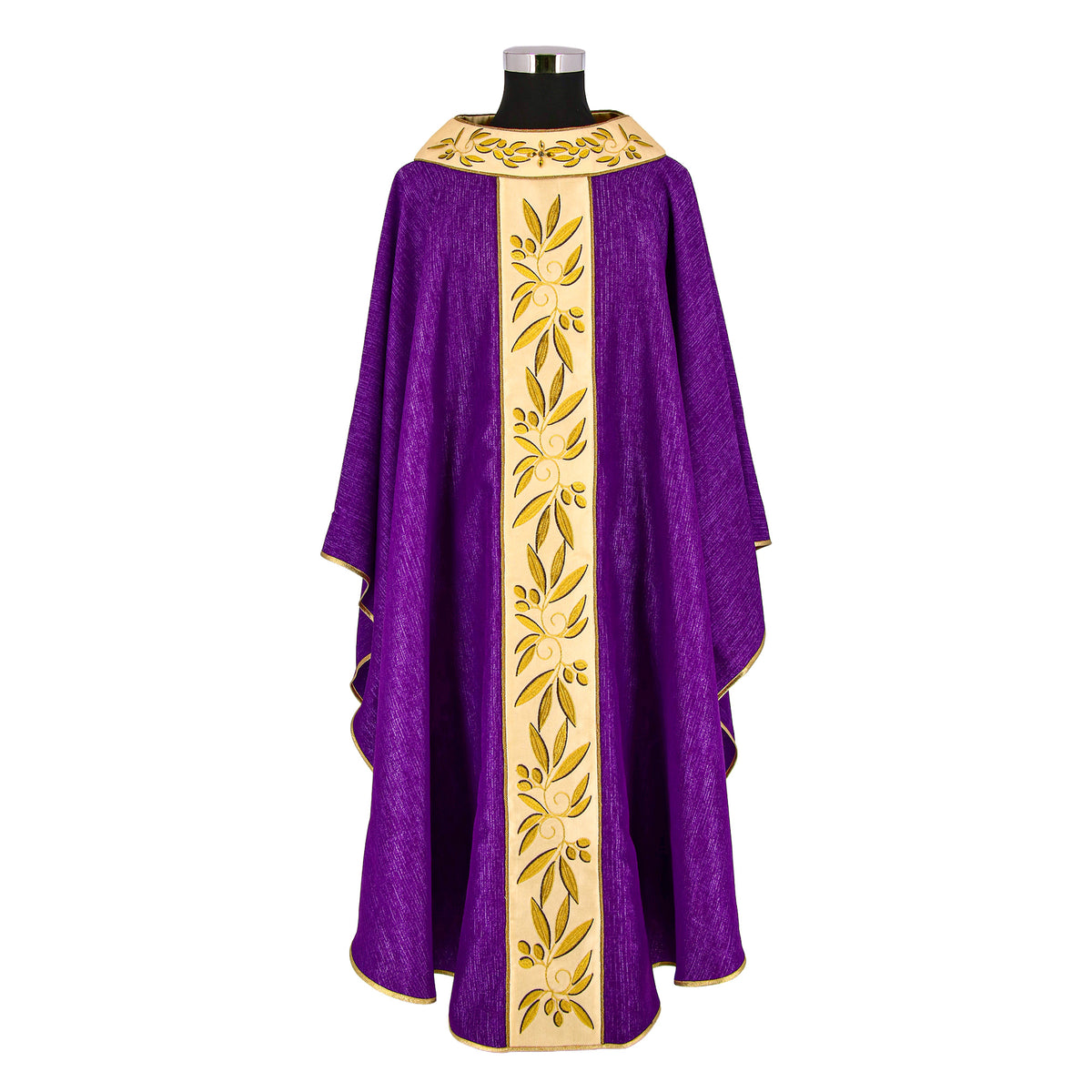 Casula Sacerdotale Misto Lana Viola con Ricamo Olivo