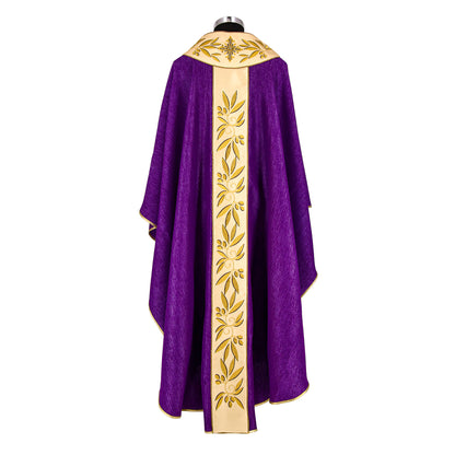 Casula Sacerdotale Misto Lana Viola con Ricamo Olivo
