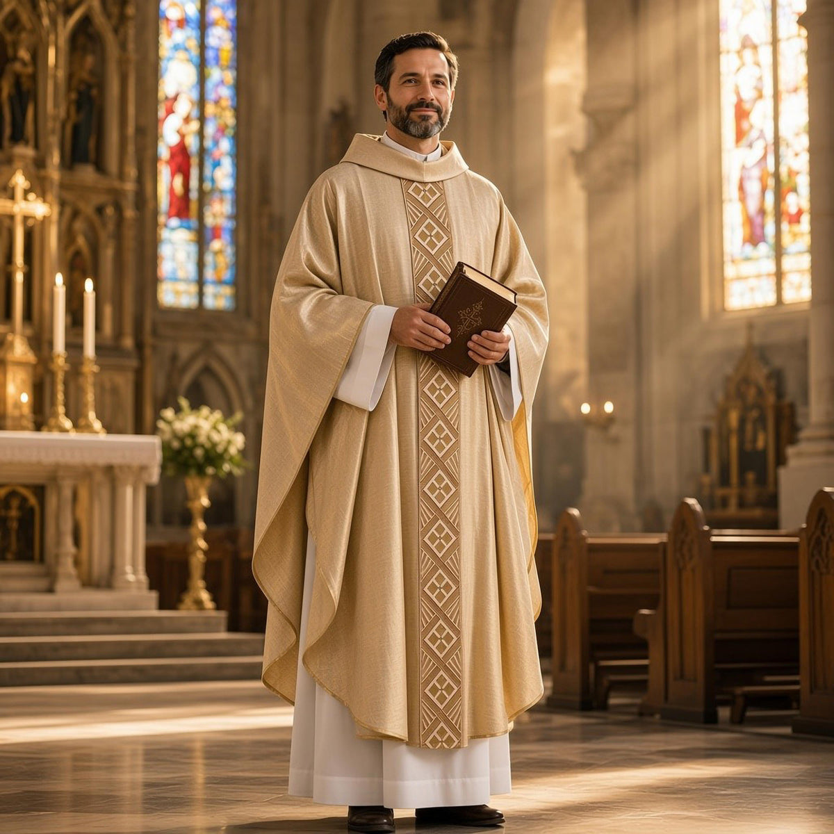 Casula Sacerdotale in Puro Lino con Gallone Rosa
