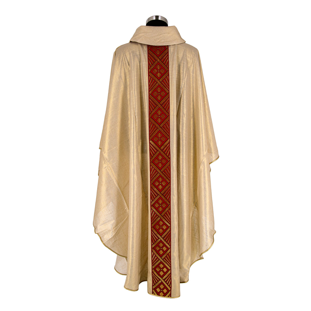 Casula Sacerdotale in Puro Lino con Gallone Rosso