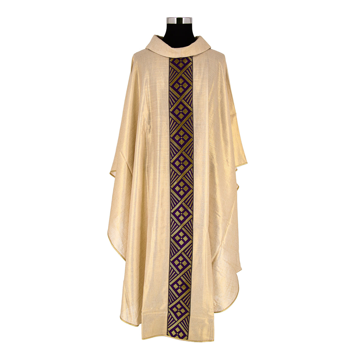 Casula sacerdotal em linho puro com galão moderno roxo