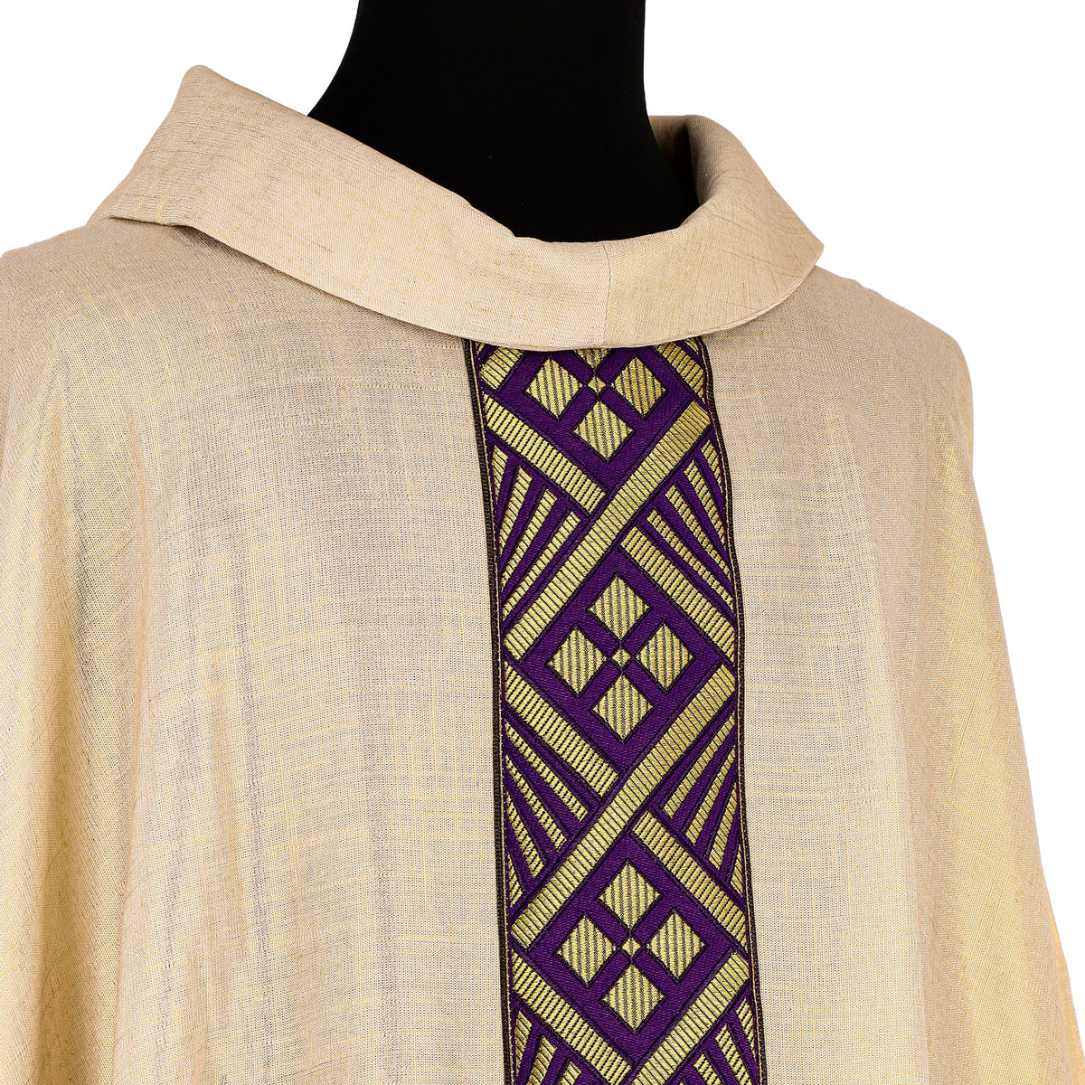 Casula sacerdotal em linho puro com galão moderno roxo