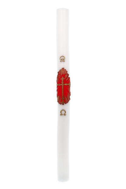 Cero pasquale in cera bianca, con bassorilievo. Dimensioni 80x120 cm