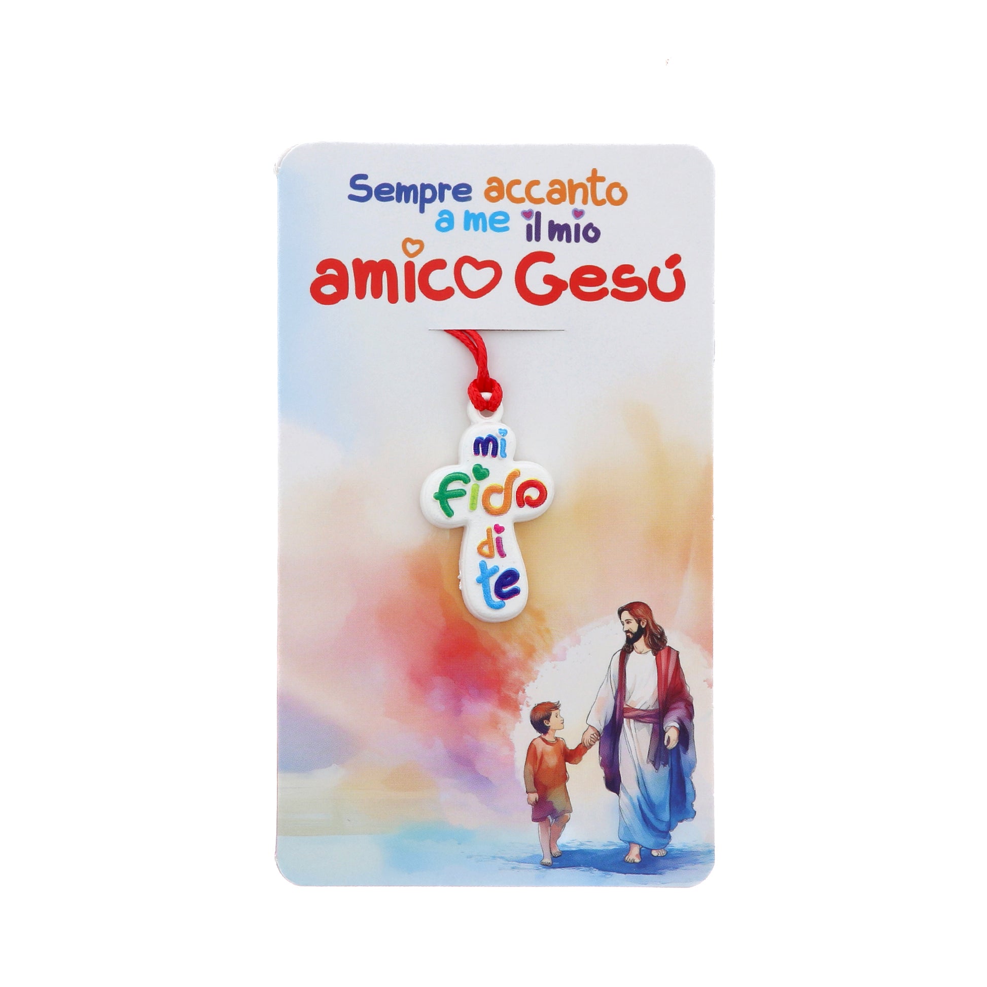 Ciondolo croce Mi Fido di Te con laccetto abbinato e confezione