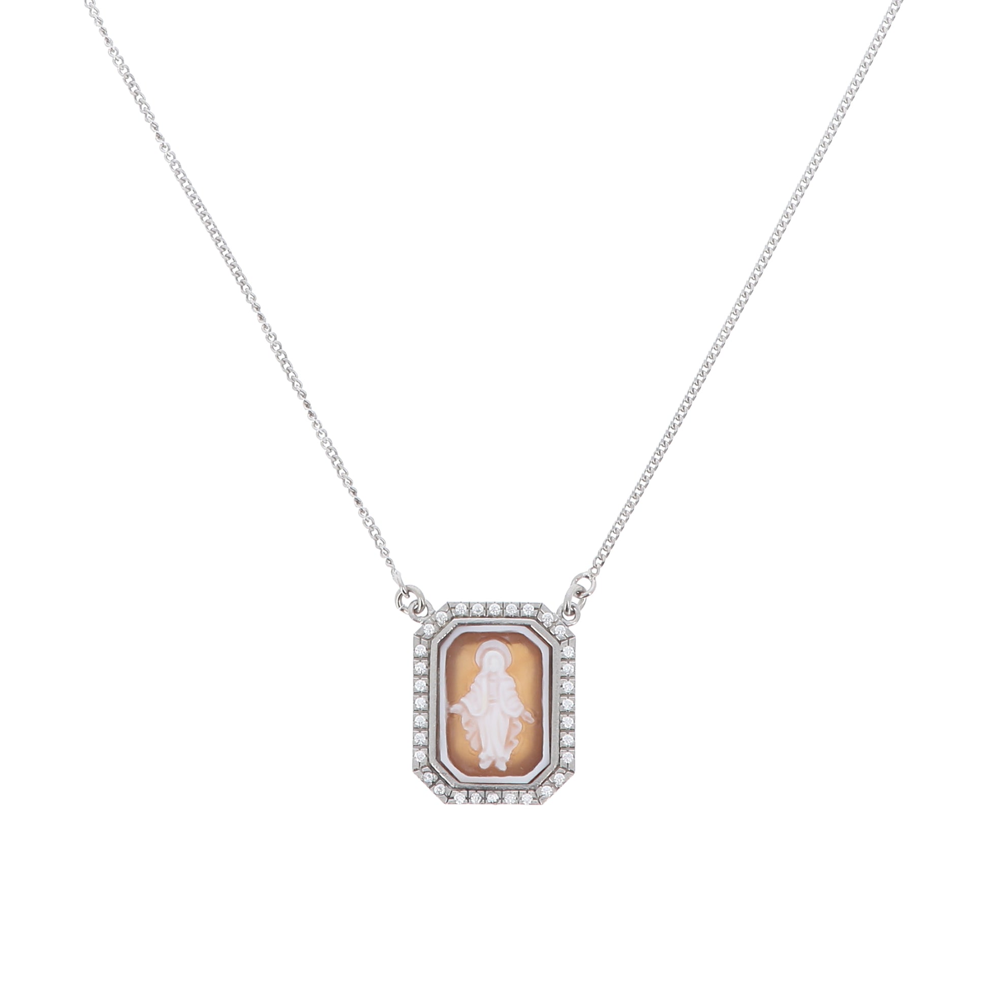Collana girocollo in argento 925 con zirconi e cammeo Madonna Miracolosa