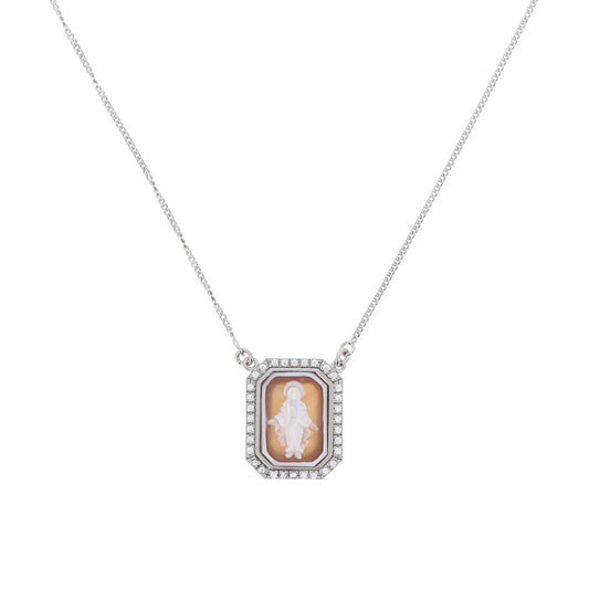 Collana girocollo in argento 925 con zirconi e cammeo Madonna Miracolosa