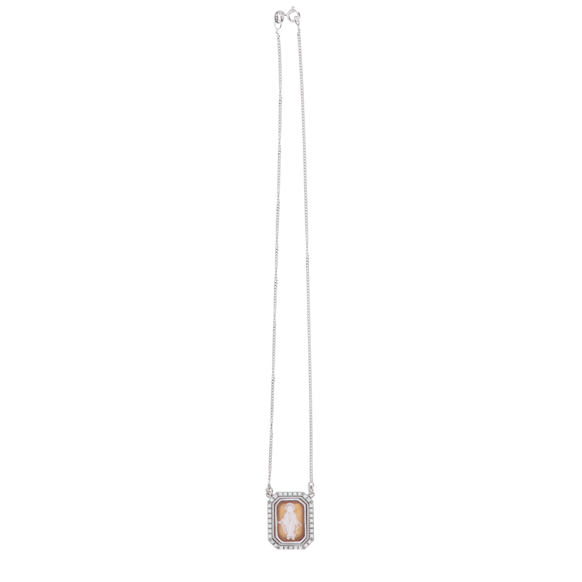 Collana girocollo in argento 925 con zirconi e cammeo Madonna Miracolosa