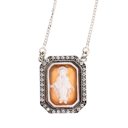 Collana girocollo in argento 925 con zirconi e cammeo Madonna Miracolosa
