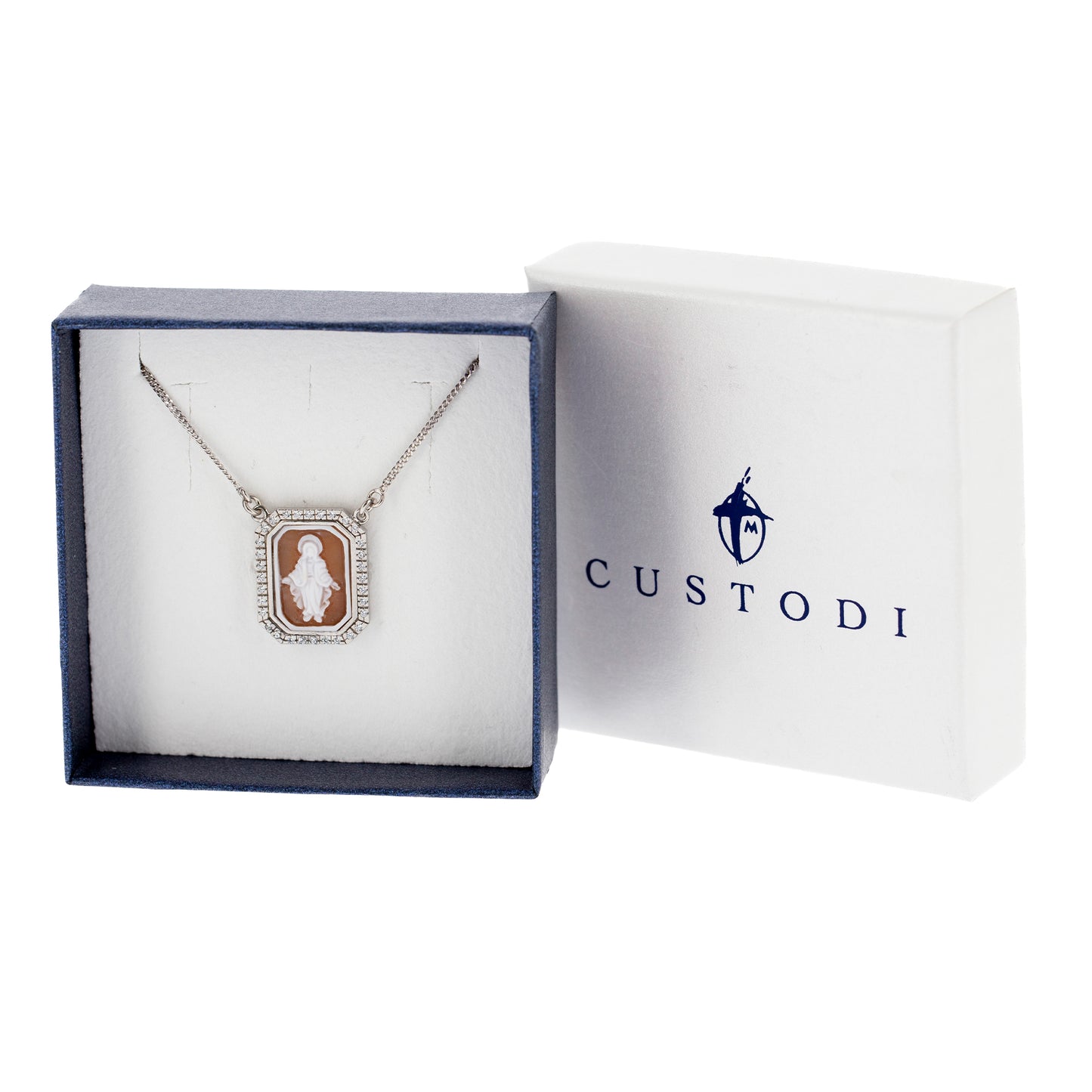 Collana girocollo in argento 925 con zirconi e cammeo Madonna Miracolosa