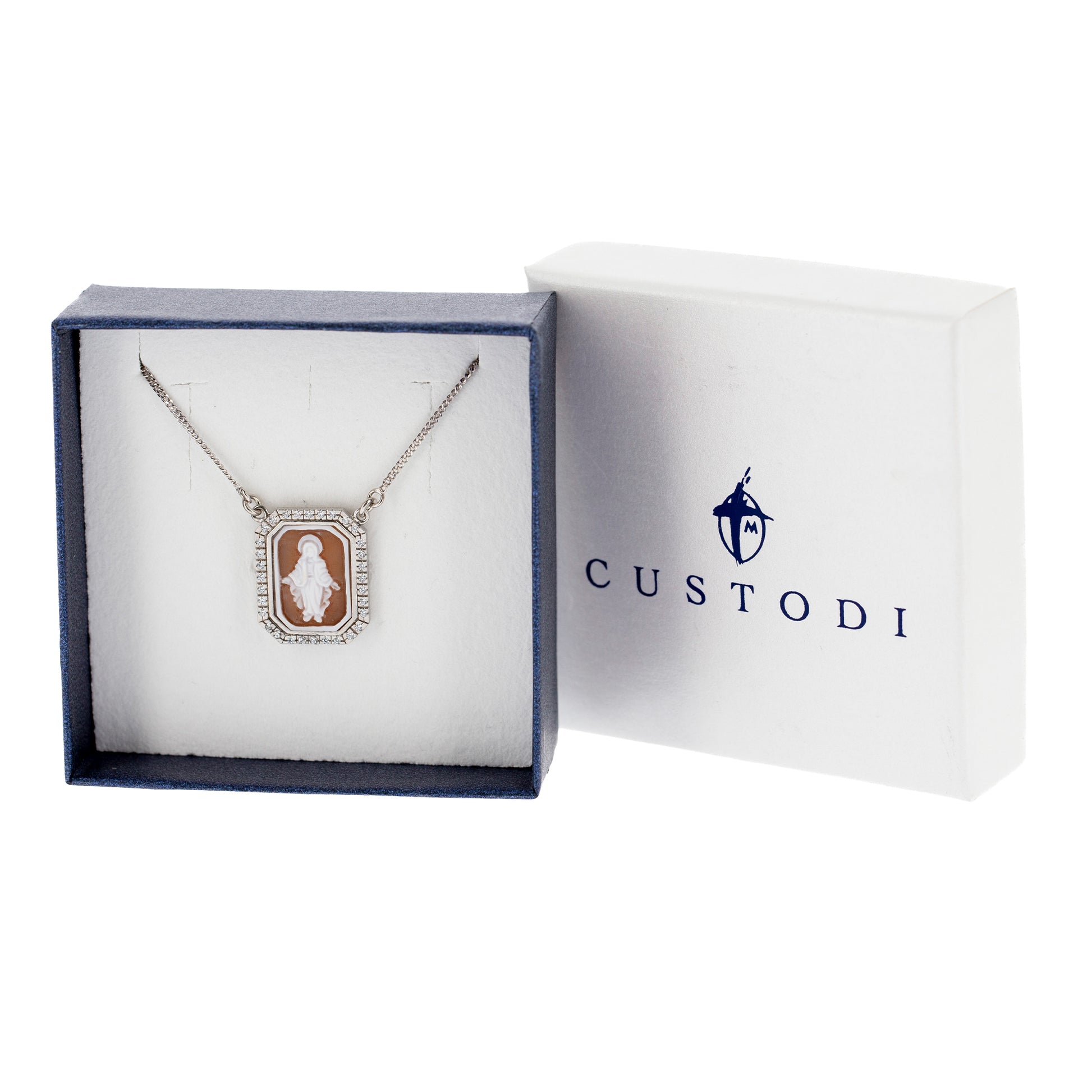 Collana girocollo in argento 925 con zirconi e cammeo Madonna Miracolosa