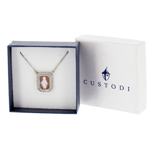 Collana girocollo in argento 925 con zirconi e cammeo Madonna Miracolosa