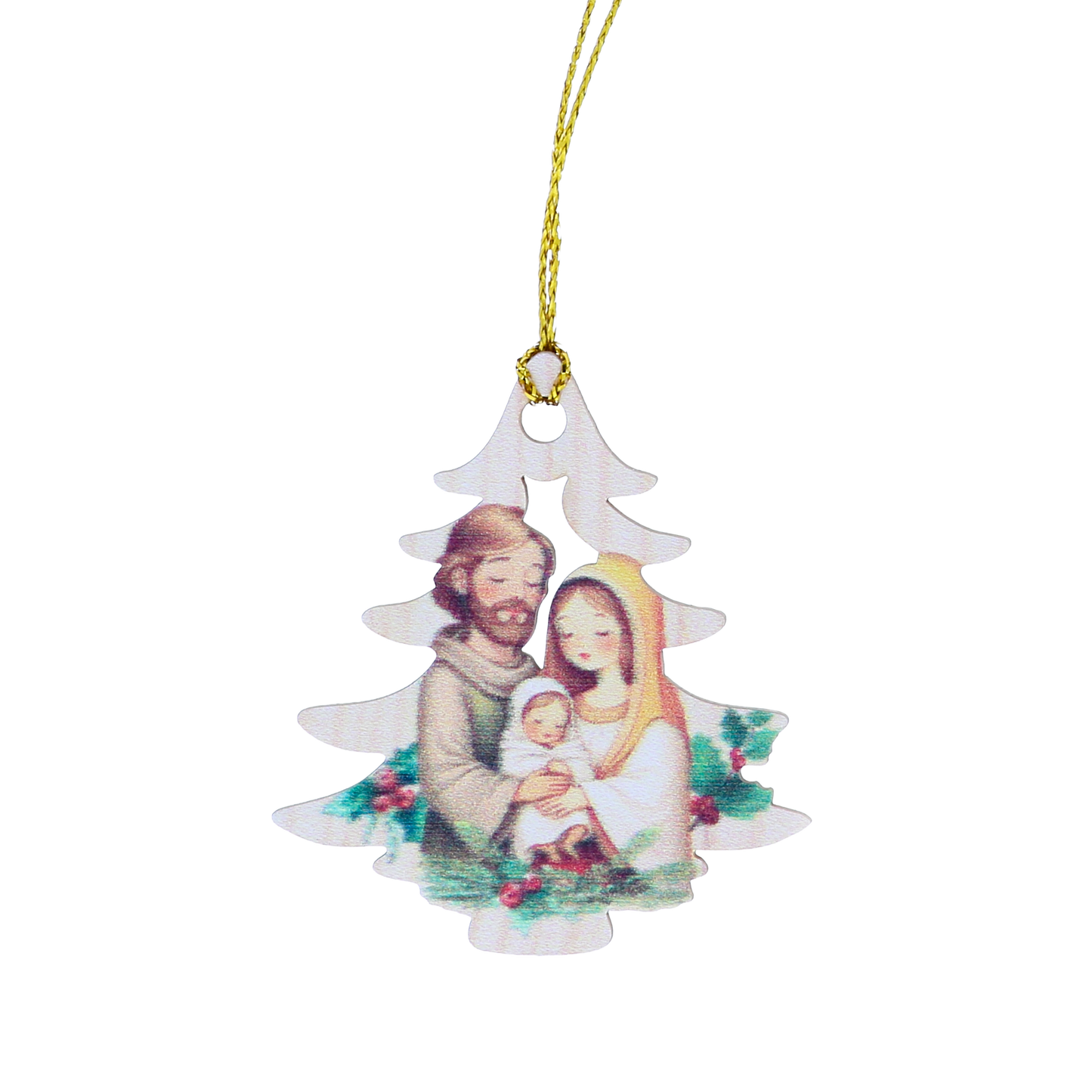 Decorazione Natalizia in legno con immagine Sacra Famiglia. Dimensioni confezione 7x11,5 cm