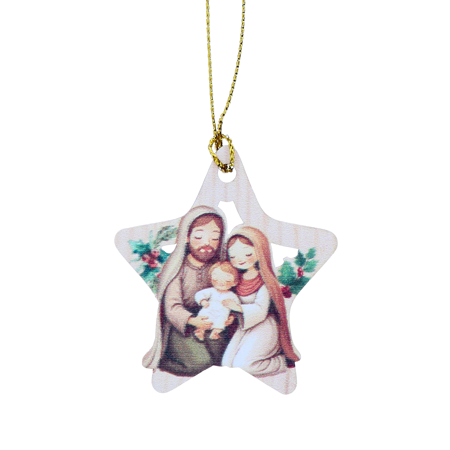Decorazione Natalizia in legno con immagine Sacra Famiglia. Dimensioni confezione 7x11,5 cm