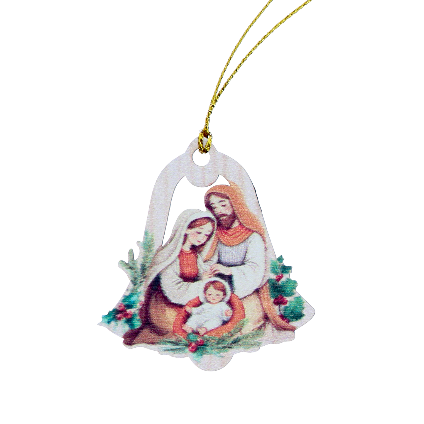 Decorazione Natalizia in legno con immagine Sacra Famiglia. Dimensioni confezione 7x11,5 cm