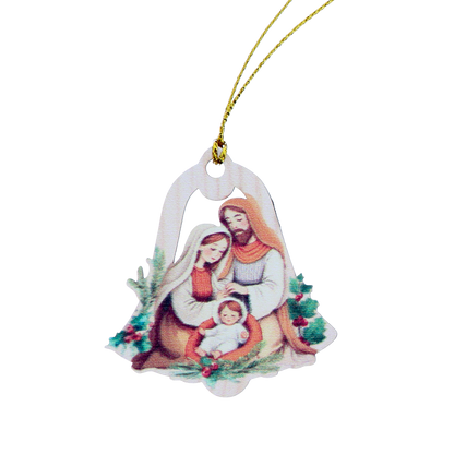 Decorazione Natalizia in legno con immagine Sacra Famiglia. Dimensioni confezione 7x11,5 cm