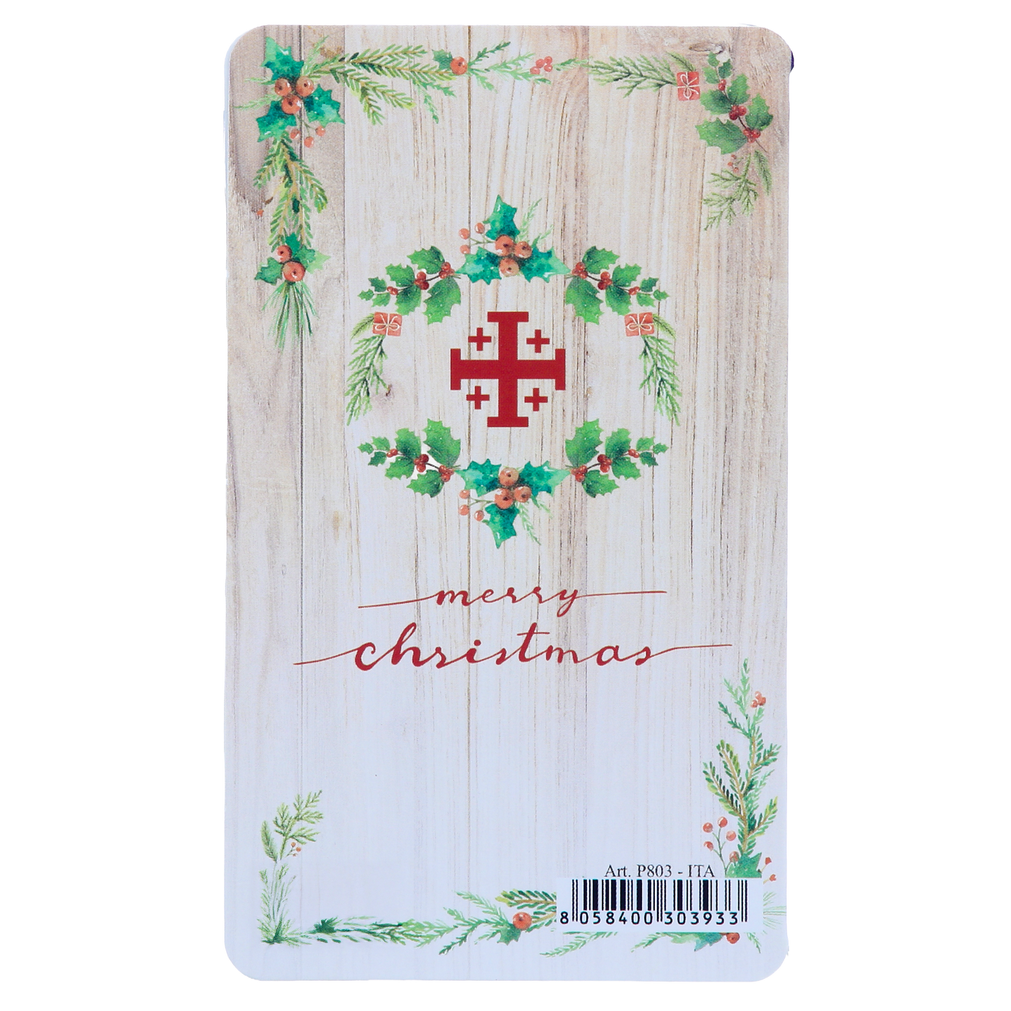 Decorazione Natalizia in legno con immagine Sacra Famiglia. Dimensioni confezione 7x11,5 cm