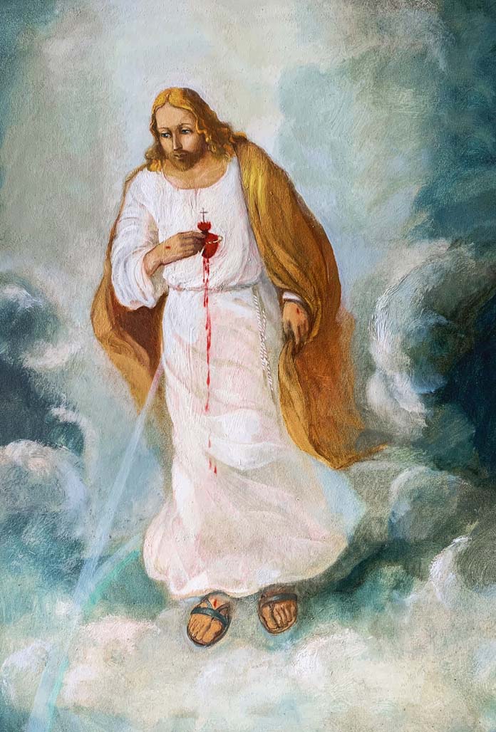 Santino Sacro Cuore di Gesù. Sul retro "Preghiera al Sacro cuore di Gesù". Consigliata da don Elia Bellebono