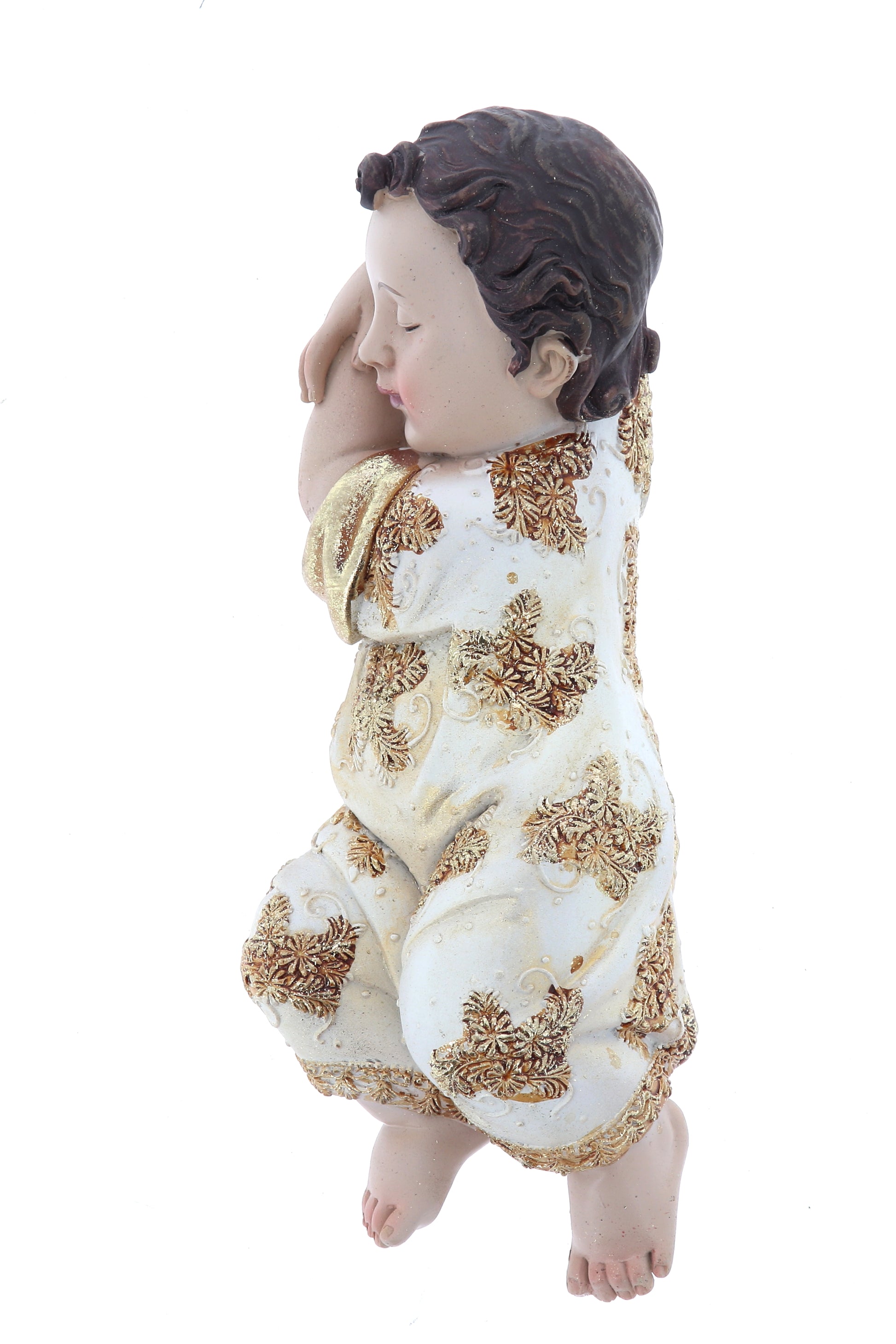 Statua Gesù Bambino dormiente, in resina. Larghezza 12,6 cm
