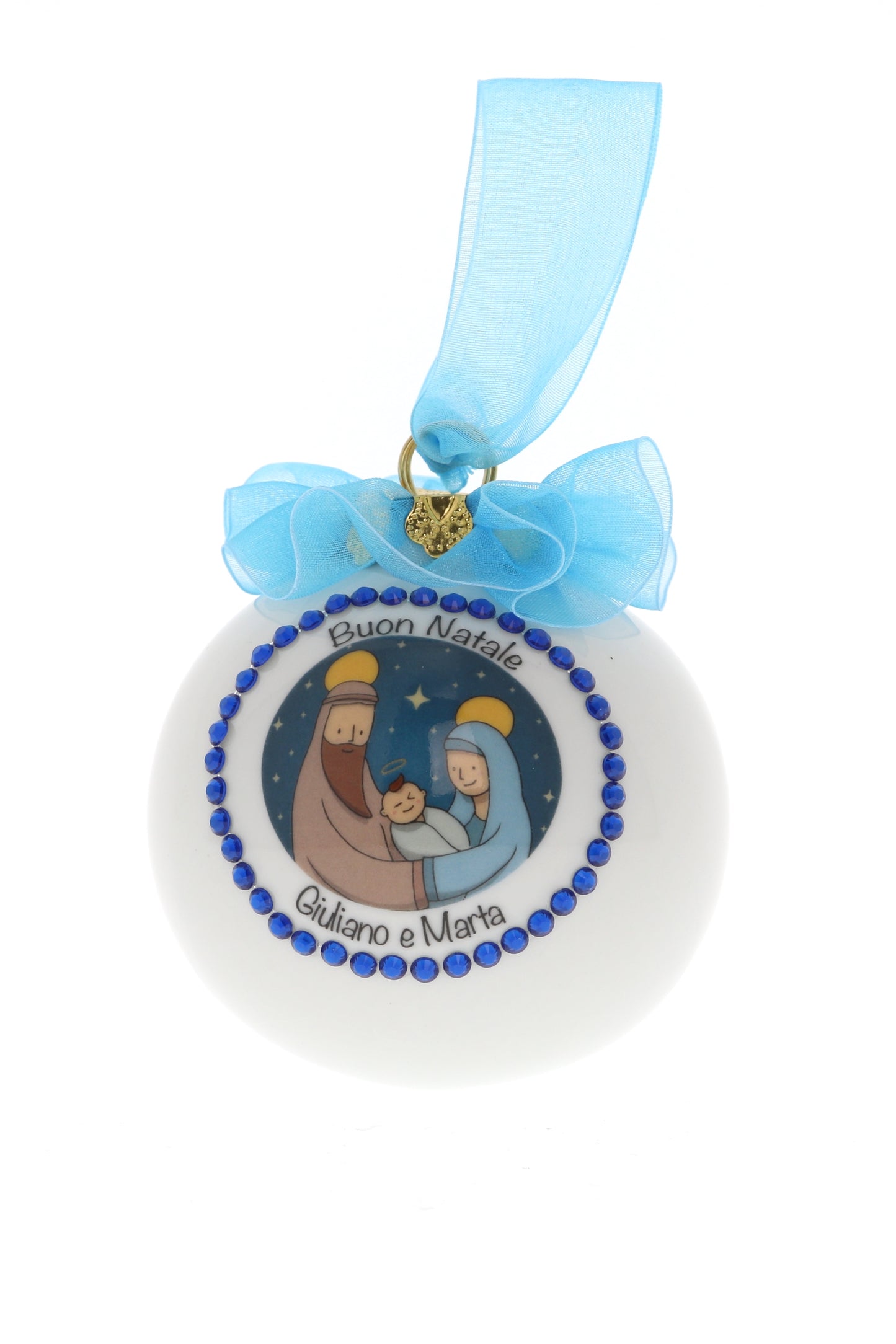 Pallina di Natale in porcellana bianca da personalizzare. Diametro 8 cm