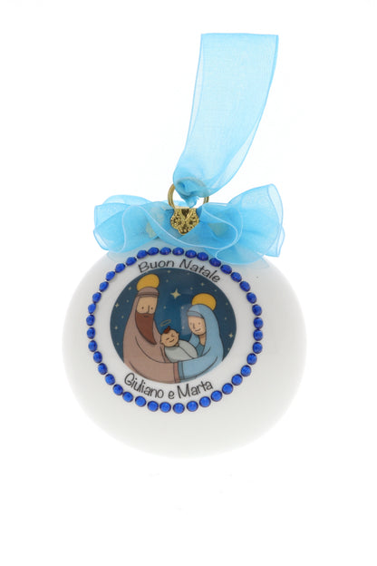 Pallina di Natale in porcellana bianca da personalizzare. Diametro 8 cm