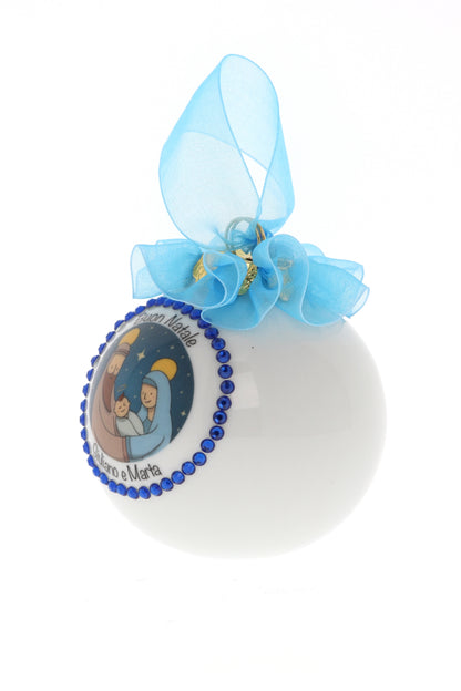 Pallina di Natale in porcellana bianca da personalizzare. Diametro 8 cm
