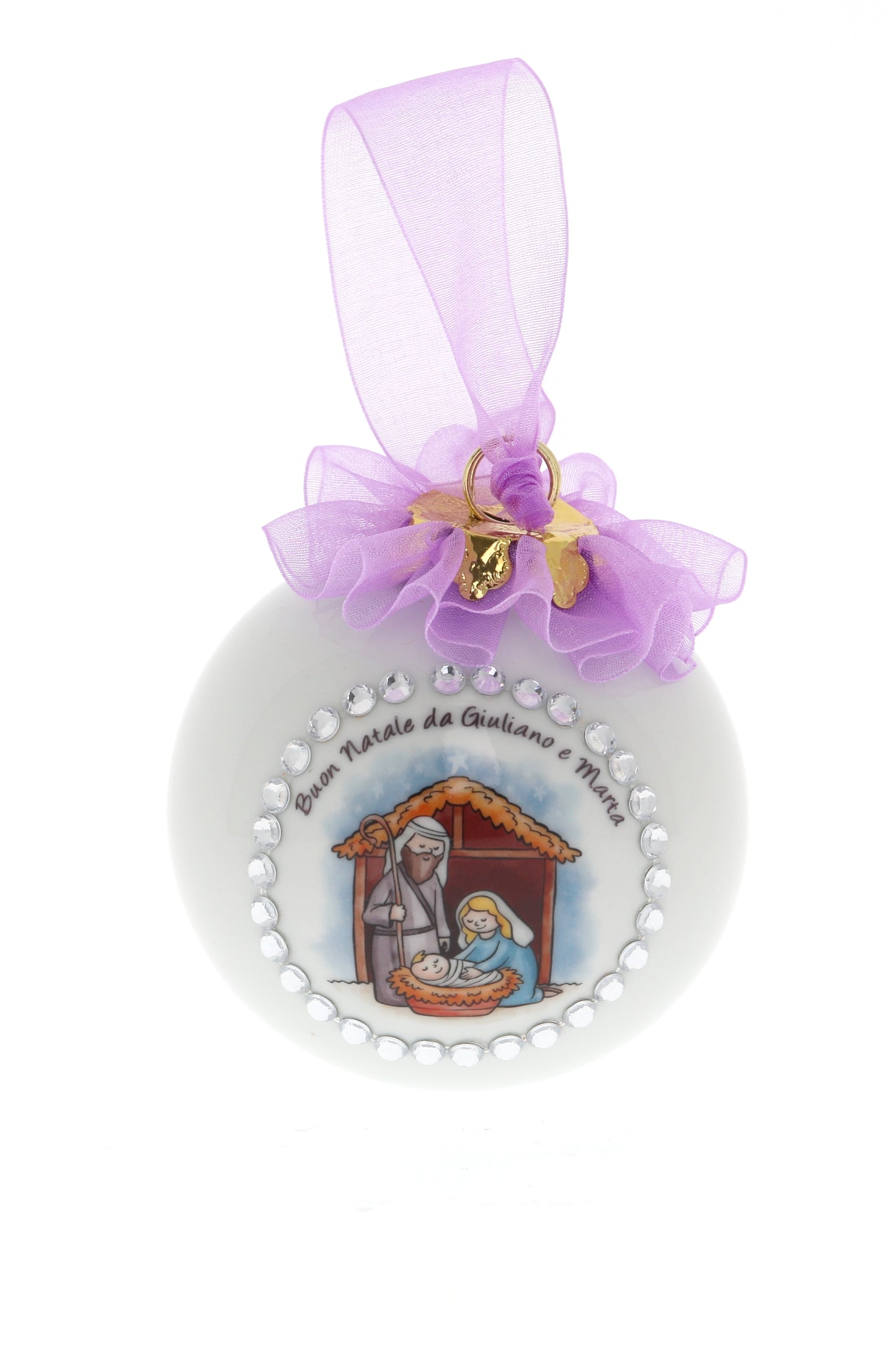 Pallina di Natale in porcellana bianca da personalizzare. Diametro 8 cm