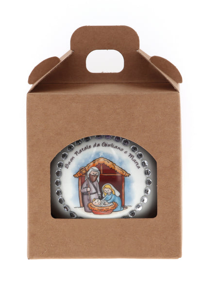Pallina di Natale in porcellana bianca da personalizzare. Diametro 8 cm