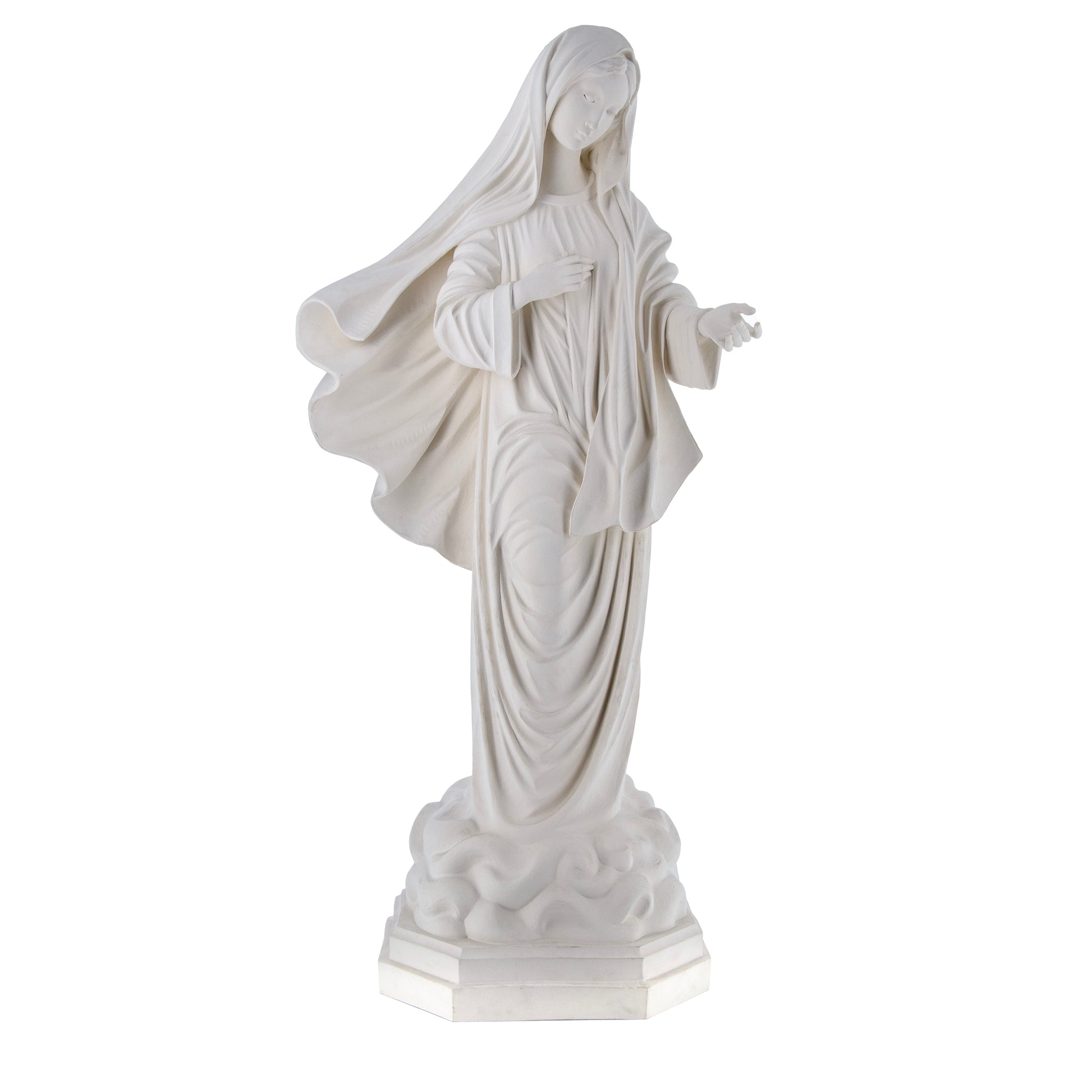 Statua Madonna Regina della pace in vetroresina bianca. Altezza 130 cm