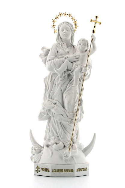 Statua Maria Immacolata - Pami, in polvere di marmo bianca. Altezza 33 cm