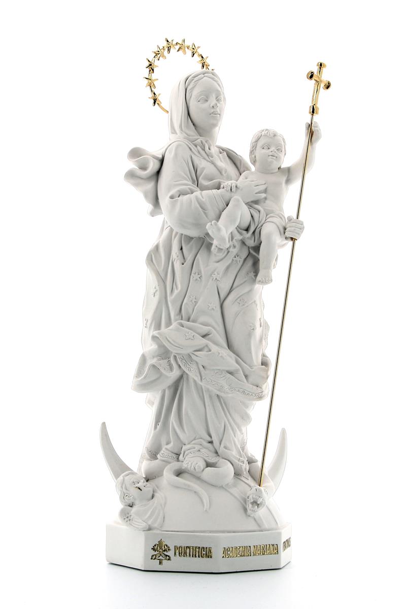 Statua Maria Immacolata - Pami, in polvere di marmo bianca. Altezza 33 cm
