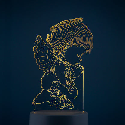 Lampada 3D in plexiglass con immagine angelo. Dimensioni 10x20,5 cm