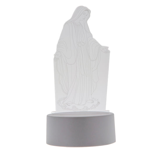 Lampada 3D in plexiglass con immagine Madonna Miracolosa. Dimensioni 20,5x10 cm