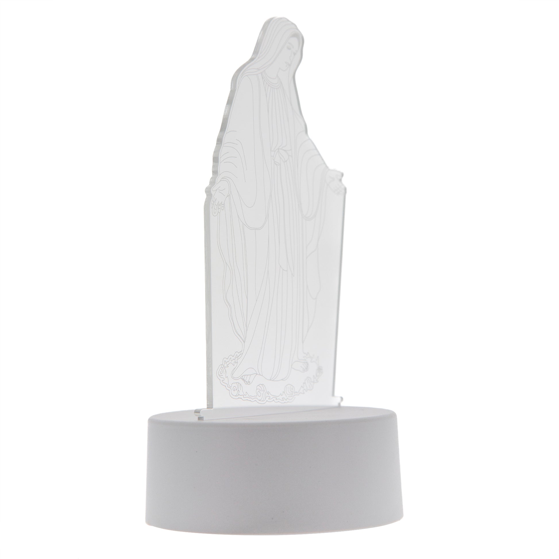 Lampada 3D in plexiglass con immagine Madonna Miracolosa. Dimensioni 20,5x10 cm