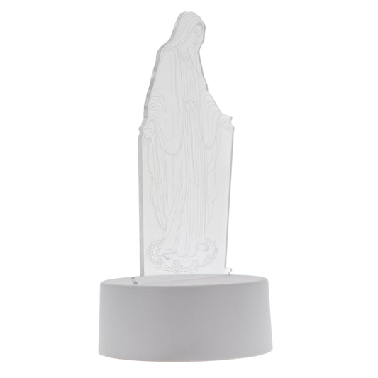Lampada 3D in plexiglass con immagine Madonna Miracolosa. Dimensioni 20,5x10 cm