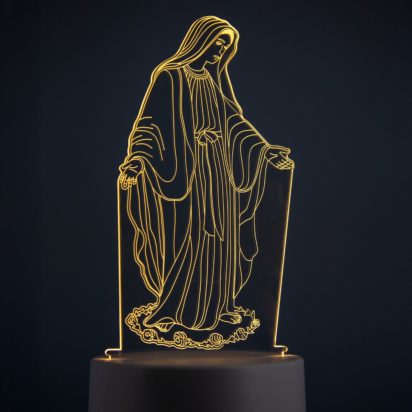 Lampada 3D in plexiglass con immagine Madonna Miracolosa. Dimensioni 20,5x10 cm