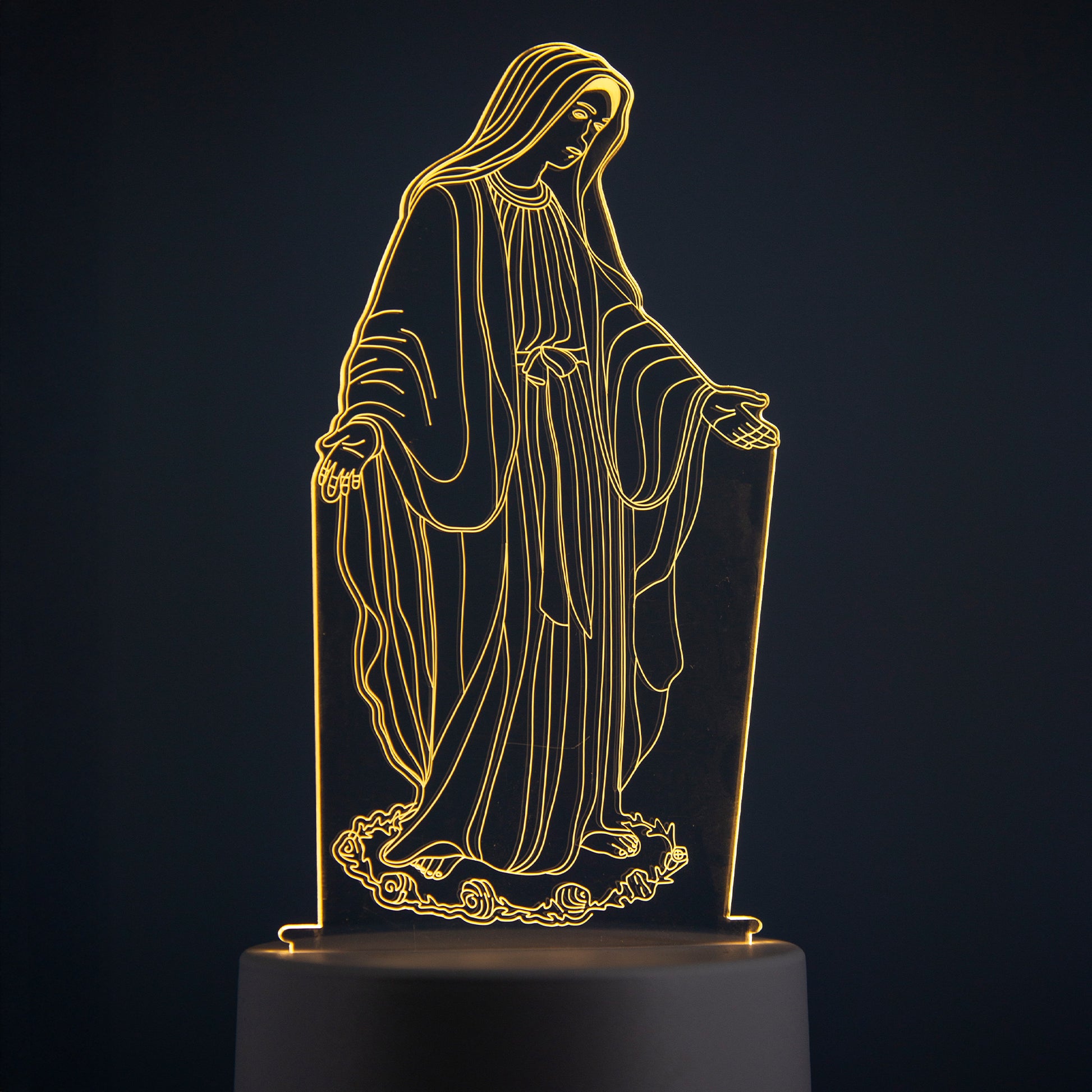 Lampada 3D in plexiglass con immagine Madonna Miracolosa. Dimensioni 20,5x10 cm