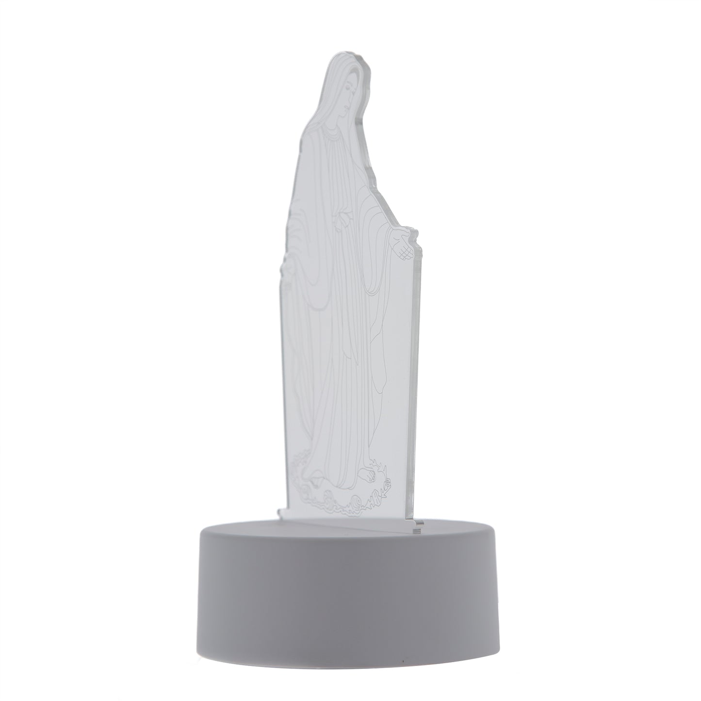Lampada 3D in plexiglass con immagine Madonna Miracolosa. Dimensioni 20,5x10 cm