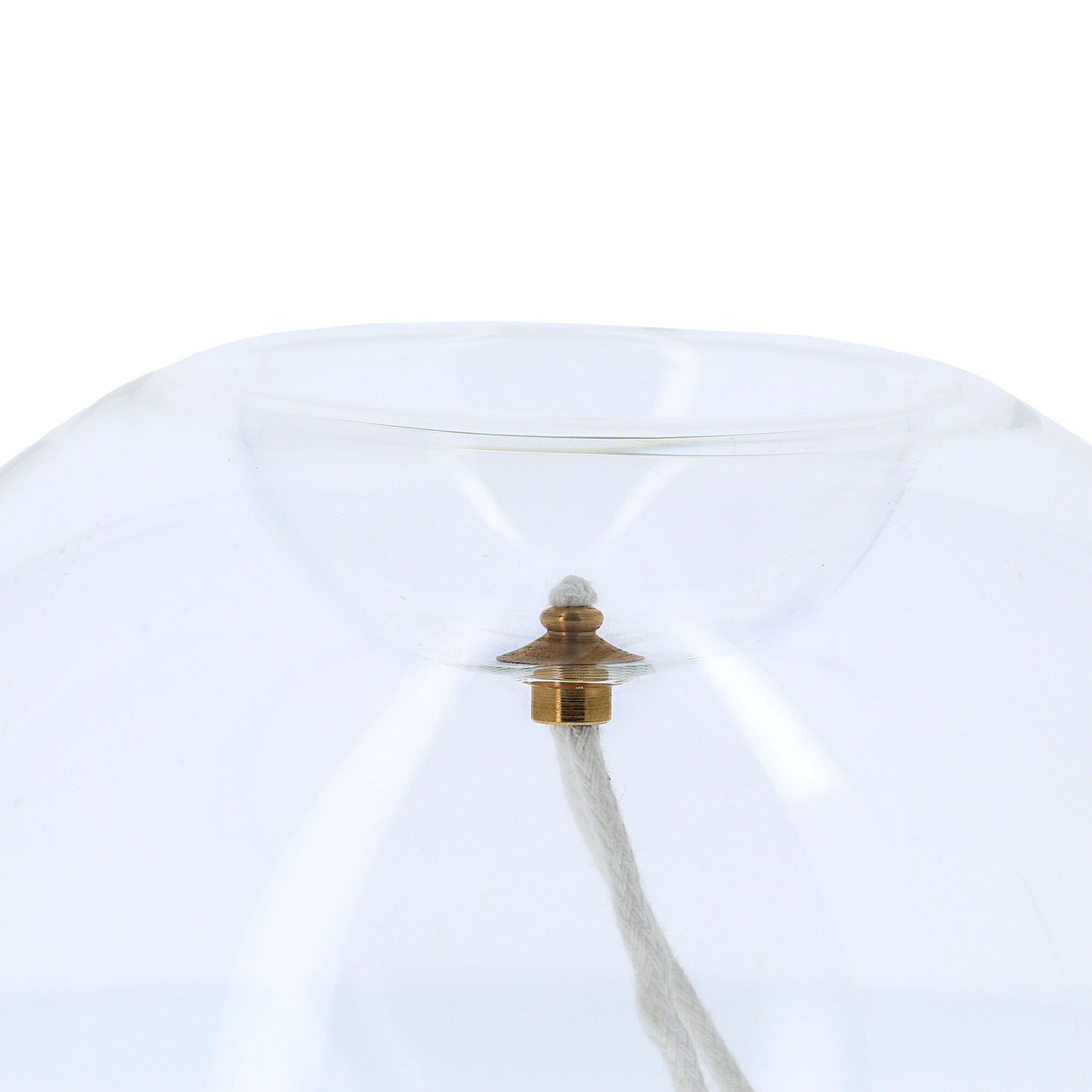 Lume per cera liquida in vetro sferico. Dimensioni 16x14 cm