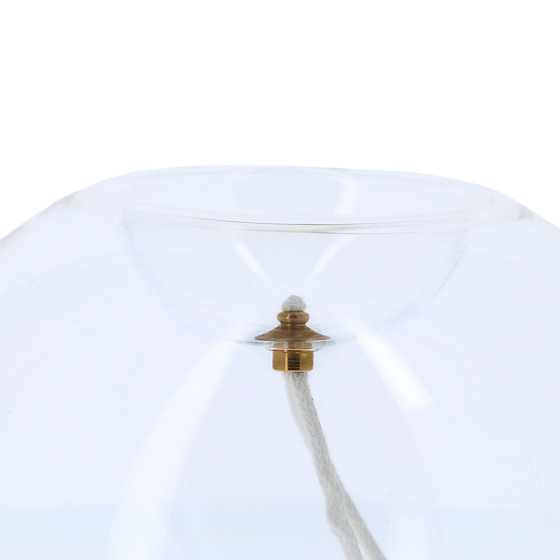 Lume per cera liquida in vetro sferico. Dimensioni 16x14 cm