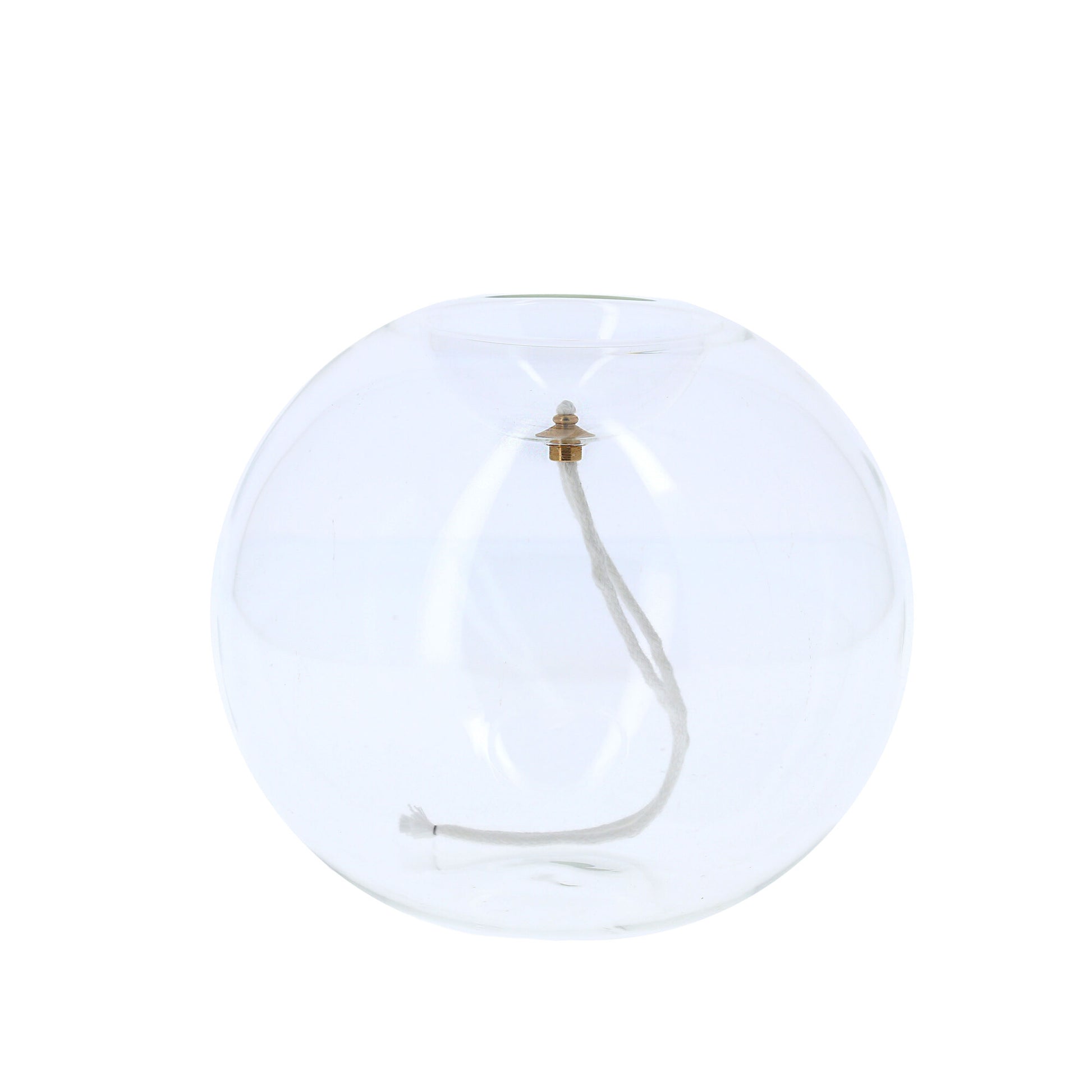 Lume per cera liquida in vetro sferico. Dimensioni 16x14 cm