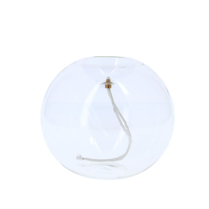 Lume per cera liquida in vetro sferico. Dimensioni 16x14 cm