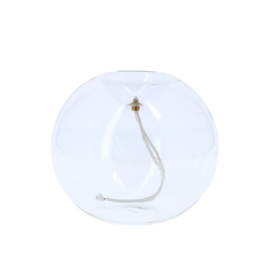 Lume per cera liquida in vetro sferico. Dimensioni 16x14 cm