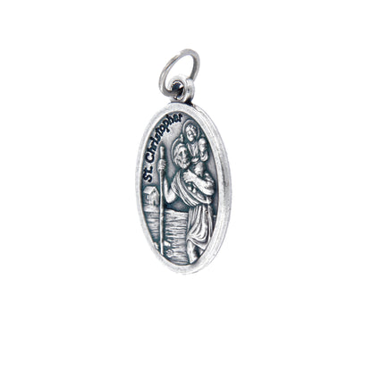 Medaglia San Cristoforo e retro croce, in zama. Altezza 2,2 cm