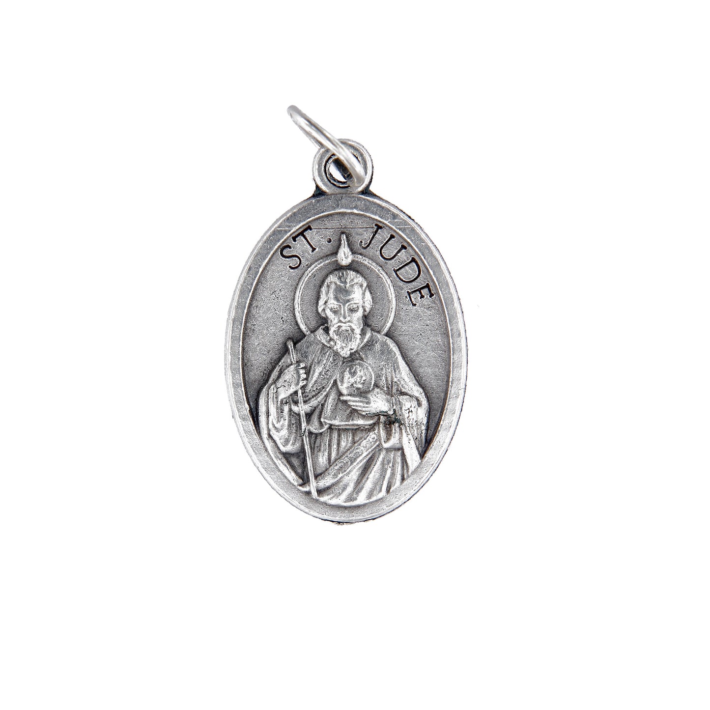 Medaglia San Giuda e retro croce, in zama. Altezza 2,2 cm