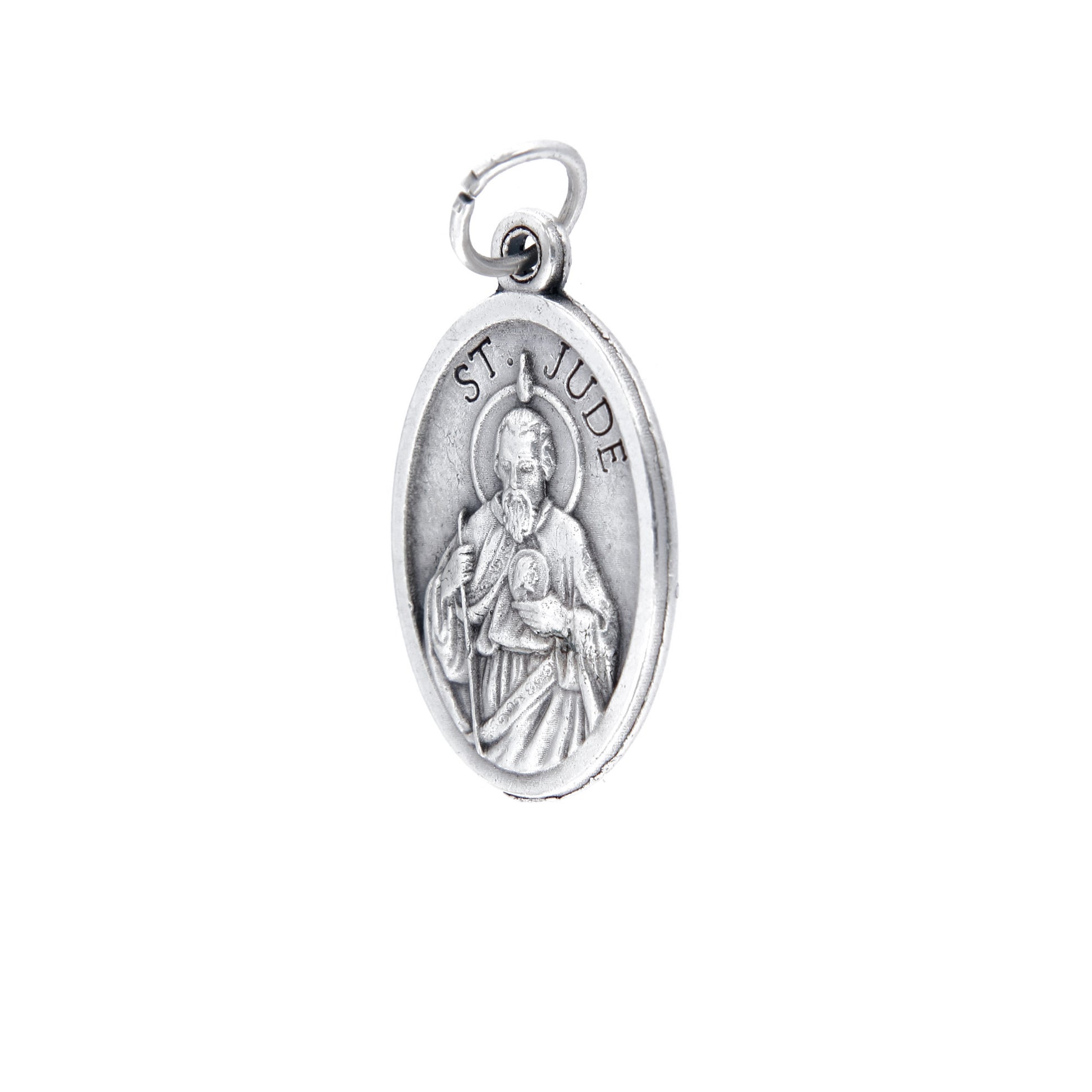 Medaglia San Giuda e retro croce, in zama. Altezza 2,2 cm